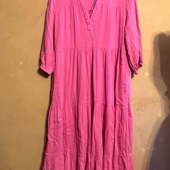 Lou & Grey Loft Small Cotton Tiered Dress Pink Pockets Maxi Travel - Picture 4 of 13